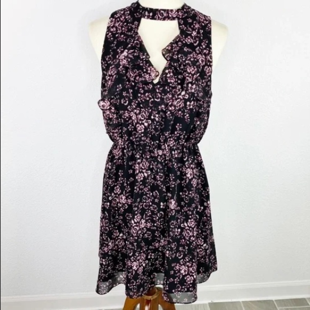 BCBGeneration Ruffled Floral Halter Dress Black